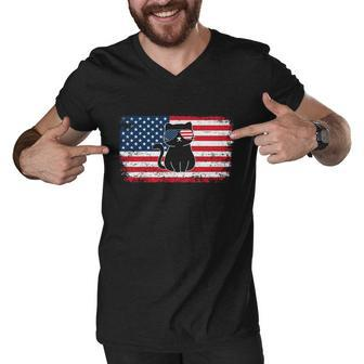 Cat Usa Flag Graphic 4Th Of July Plus Size Men V-Neck Tshirt - Monsterry UK