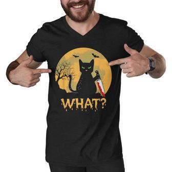 Cat What Murderous Black Cat With Knife Halloween Costume V5 Men V-Neck Tshirt - Seseable