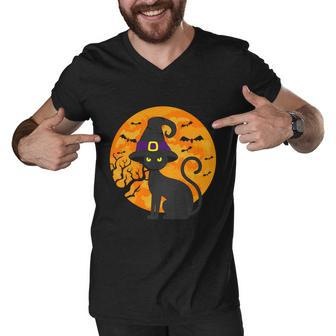 Cat Witch Hat Halloween Quote Men V-Neck Tshirt - Monsterry AU