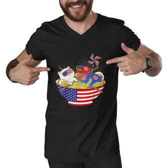 Cats Ramen Anime American Flag Funny 4Th Of July Cat Lovers Men V-Neck Tshirt - Monsterry AU