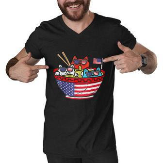 Cats Ramen Anime American Flag Usa Funny 4Th Of July Fourth Men V-Neck Tshirt - Monsterry DE