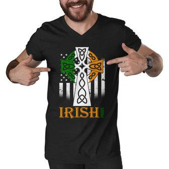 Celtic Cross Irish American Pride Men V-Neck Tshirt - Monsterry