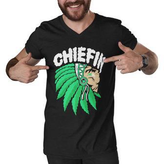 Chiefin Smoke Weed Native American Men V-Neck Tshirt - Monsterry UK