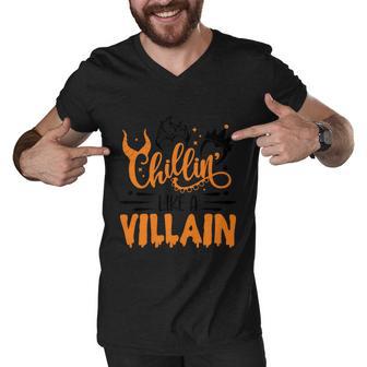 Chillin Like A Villain Halloween Quote Men V-Neck Tshirt - Monsterry