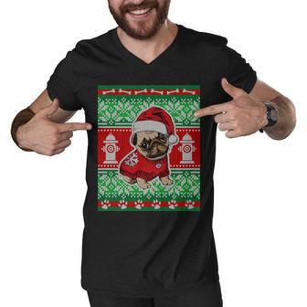 Christmas Cute Pug Ugly Sweater Men V-Neck Tshirt - Monsterry CA