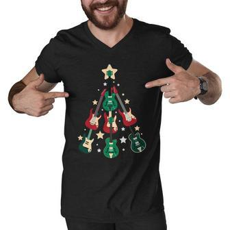 Christmas Guitar Tree Men V-Neck Tshirt - Monsterry