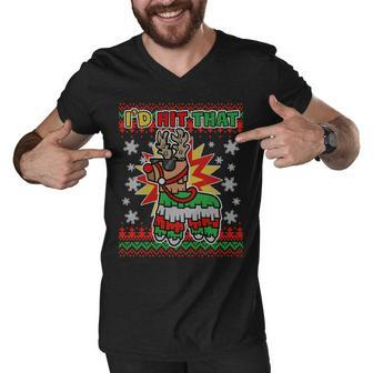 Christmas Id Hit That Llama Pinata Ugly Sweater Men V-Neck Tshirt - Monsterry