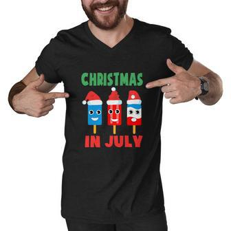 Christmas In July Ice Pops In Santa Hat Kids Cute Graphic Design Printed Casual Daily Basic Men V-Neck Tshirt - Thegiftio UK