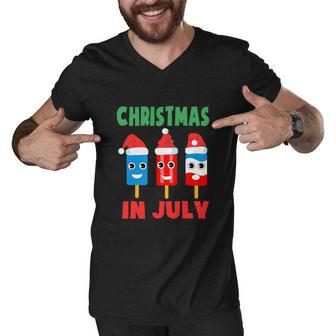 Christmas In July Ice Pops In Santa Hat Kids Toddler Cute Graphic Design Printed Casual Daily Basic Men V-Neck Tshirt - Thegiftio UK