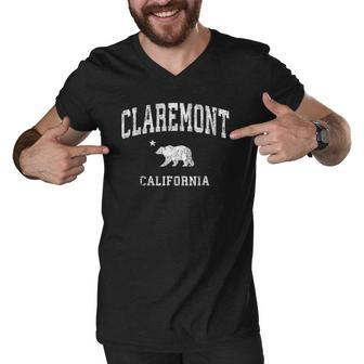 Claremont California Ca Vintage Distressed Sports Design Men V-Neck Tshirt | Mazezy