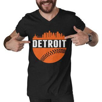Classic Detroit Skyline Baseball Graphic Design Printed Casual Daily Basic Men V-Neck Tshirt - Thegiftio UK