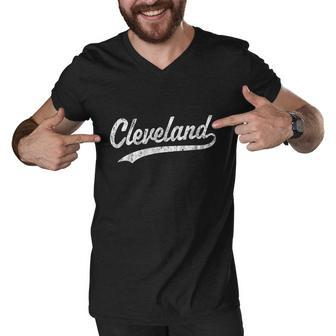 Cleveland Oh Vintage Baseball Sports Script Men V-Neck Tshirt - Monsterry CA