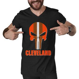 Cleveland Skull Football Tshirt Men V-Neck Tshirt - Monsterry DE