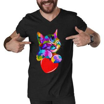 Colorful Cat Full Of Love Kitten Lovers Men V-Neck Tshirt - Monsterry AU