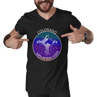 Colorful Colorado Mountain State Logo Men V-Neck Tshirt - Monsterry