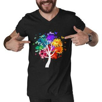 Colorful Tree Of Life Tshirt Men V-Neck Tshirt - Monsterry CA