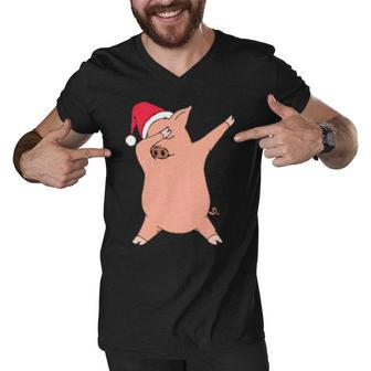 Cool And Funny Dancing Xmas Pig Men V-Neck Tshirt - Thegiftio UK