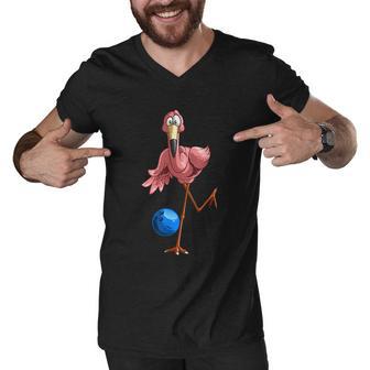 Cool Bowling Flamingo Men V-Neck Tshirt - Monsterry DE