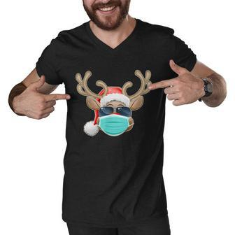 Cool Christmas Rudolph Red Nose Reindeer Mask 2020 Quarantined Graphic Design Printed Casual Daily Basic Men V-Neck Tshirt - Thegiftio UK