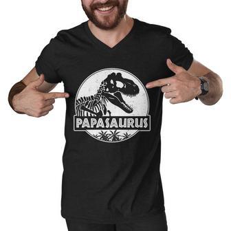 Cool Fathers Day Papasaurus Emblem Men V-Neck Tshirt - Monsterry DE