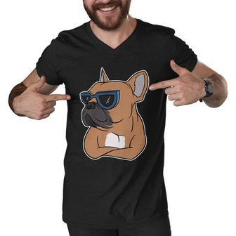 Cool French Bulldog Sunglasses Men V-Neck Tshirt - Monsterry
