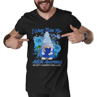 Cool I Wear Blue For Autism Awareness Accept Understand Love Flower Gnome V2 Men V-Neck Tshirt - Monsterry DE