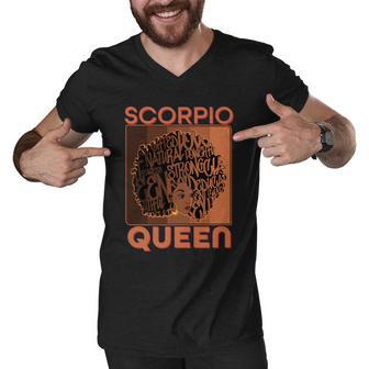 Cool Retro Scorpio Queen Afro Woman Men V-Neck Tshirt - Monsterry