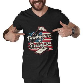Cornhole Shirts For Men Drinking Em Sinking Em 4Th Of July Men V-Neck Tshirt - Monsterry