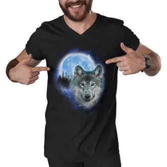 Cosmic Wolf Men V-Neck Tshirt - Monsterry