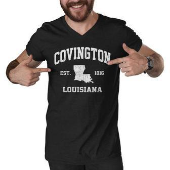 Covington Louisiana La Vintage State Athletic Style Men V-Neck Tshirt - Thegiftio UK