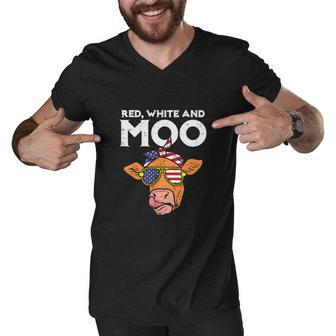 Cow Usa Flag Funny 4Th Of July Men V-Neck Tshirt - Monsterry