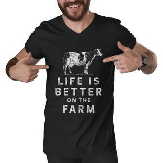 Cowboy Farmer Life Is Better On The Farm Cow Gift Men V-Neck Tshirt - Thegiftio UK