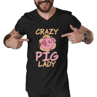 Crazy Pig Lady Pig Owner Pig Farmer Pig Mom Gift Graphic Design Printed Casual Daily Basic Men V-Neck Tshirt - Thegiftio UK