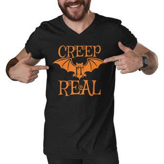 Creep It Real Halloween Bat Pumpkin Men V-Neck Tshirt - Seseable