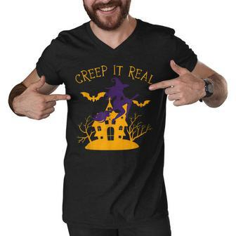 Creep It Real Witch Broom Funny Spooky Halloween Men V-Neck Tshirt - Seseable