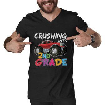 Crushing Into 2Nd Grade Monster Truck Back To School First Day Of School Men V-Neck Tshirt - Monsterry CA