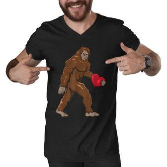 Cute Bigfoot Heart Gift Valentines Day Sasquatch Men V-Neck Tshirt - Thegiftio UK