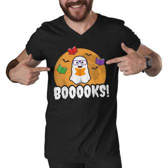 Cute Ghost Boo Read Books Library Gifts Funny Men V-Neck Tshirt - Thegiftio UK