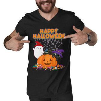 Cute Happy Halloween Friends Men V-Neck Tshirt - Monsterry AU