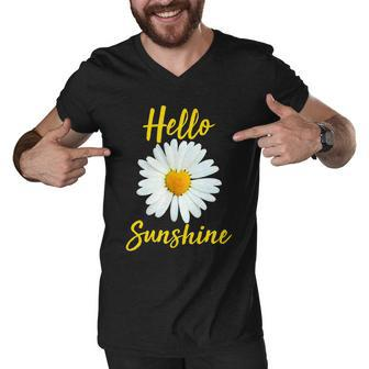 Cute Hello Sunshine Heart Daisy Flower Men V-Neck Tshirt - Monsterry