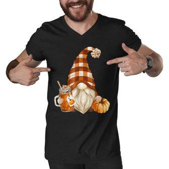 Cute Holiday Gnome For Thanksgiving With Fall Pumpkin Spice V2 Men V-Neck Tshirt - Thegiftio UK