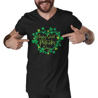 Cute Lucky Heart Shamrock Happy St Patricks Day Family Heart Men V-Neck Tshirt - Thegiftio UK