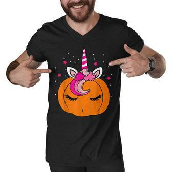 Cute Pumpkin Unicorn Face Costume Easy Halloween Gifts Men V-Neck Tshirt - Thegiftio UK