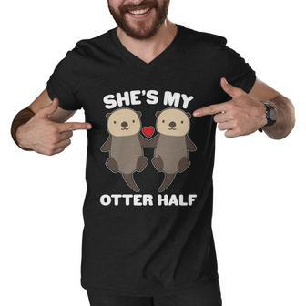 Cute Shes My Otter Half Matching Couples Shirt Graphic Design Printed Casual Daily Basic Men V-Neck Tshirt - Thegiftio UK