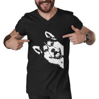 Cute Siberian Husky Dog Face Pup Pet Puppy Lover Dad Mom Gift Men V-Neck Tshirt - Monsterry UK