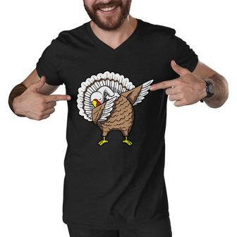 Dabbing Turkey Funny Thanksgiving Day Tshirt Men V-Neck Tshirt - Monsterry
