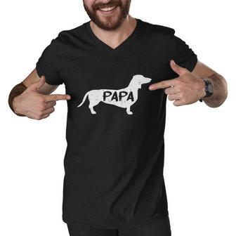 Dachshund Papa Dog Cute Puppy Doggie Animal Lover Doxie Dad Gift Men V-Neck Tshirt - Monsterry UK