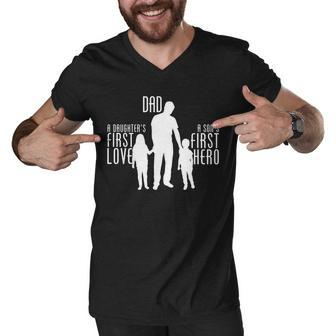 Dad A Sons First Hero Daughters First Love Tshirt Men V-Neck Tshirt - Monsterry