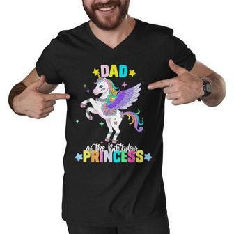 Dad Of The Birthday Girl Father Gifts Unicorn Birthday Men V-Neck Tshirt - Thegiftio UK