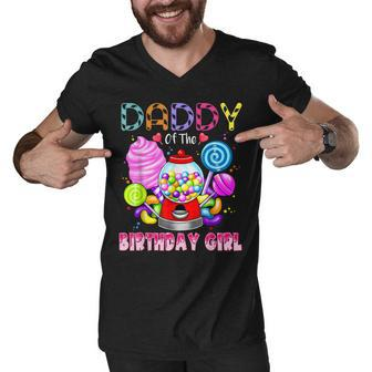 Daddy Of The Birthday Girl Candyland Candy Birthday Party Men V-Neck Tshirt - Seseable
